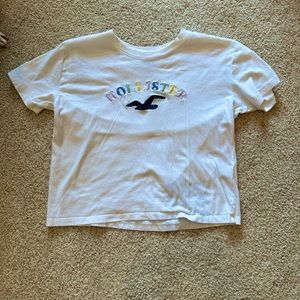 white, XS, cropped t-shirt, 100% cotton, Hollister, pastel letters